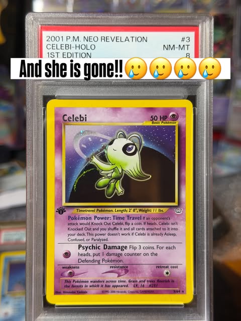 First-edition Neo Revelation Celebi holo card in a PSA 8 slab