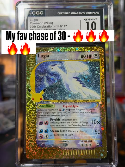 30th Celebration Classic Collection Lugia in a CGC 10 slab with a favorite-chase caption